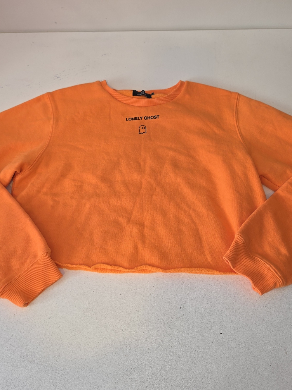 LONELY GHOST Neon Orange Cropped Crewneck Sweatshirt